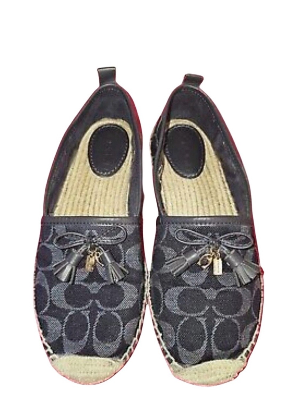Coach Black Signature Canvas Tassel Slip-On Loafers